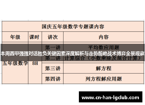 本周西甲强强对话胜负关键因素深度解析与走势前瞻战术博弈全景观察